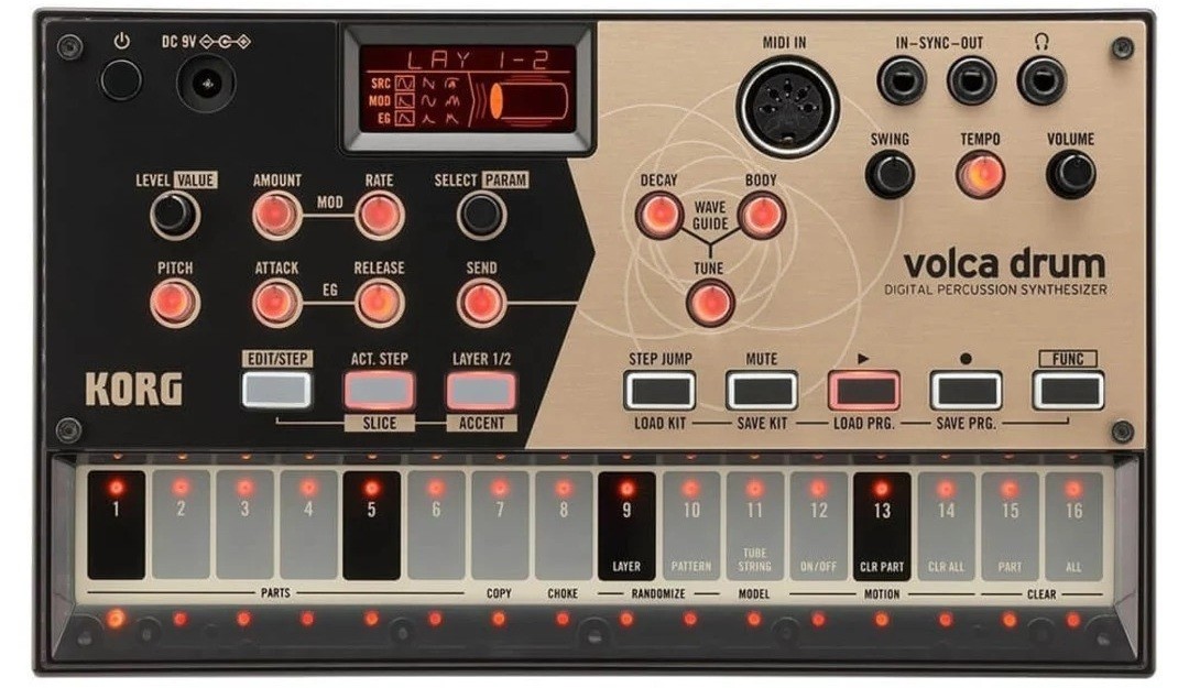 Sintetizator percuție Korg – Volca Drum, 6-piese, DSP, negru/auriu