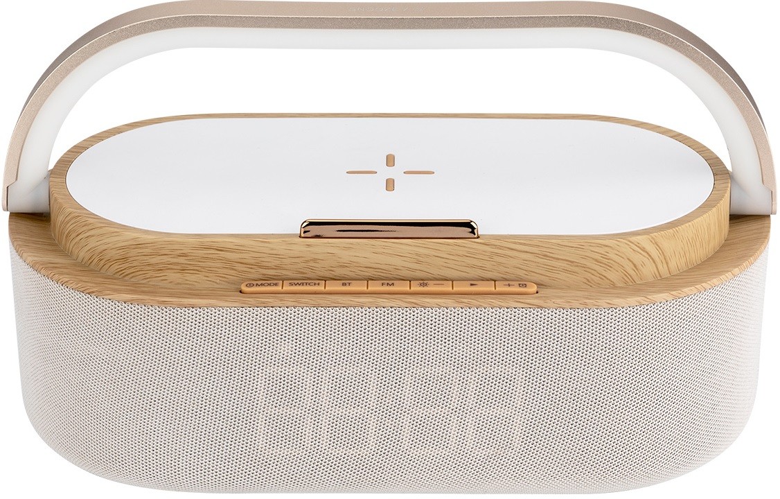 Difuzor radio cu ceas Xmart - AC-60LW, lampă și încărcător wireless, bej
