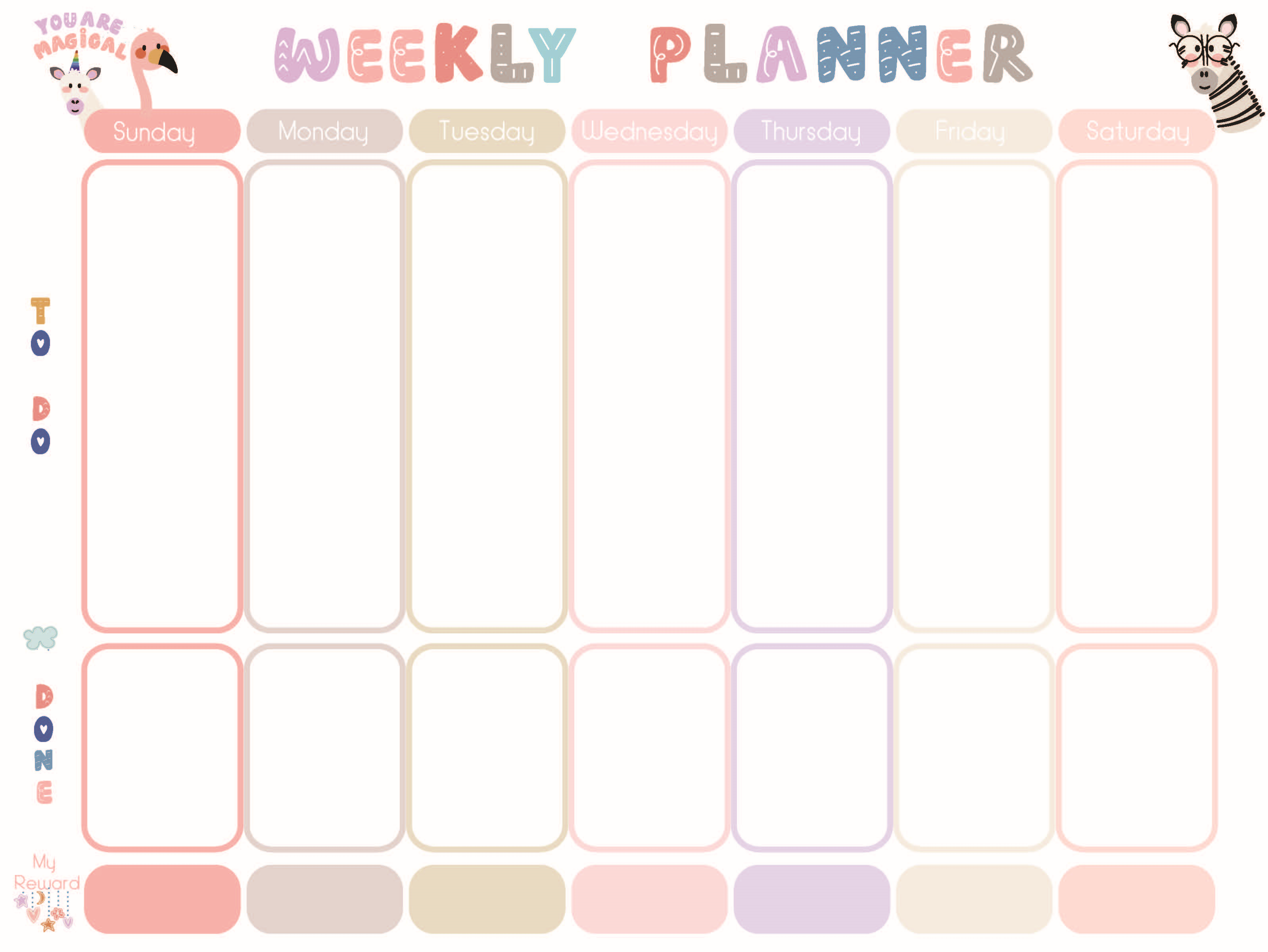 Agenda magnetica saptamanala cu stickere Girafa cu fila magnetica in engleza Ozone.ro
