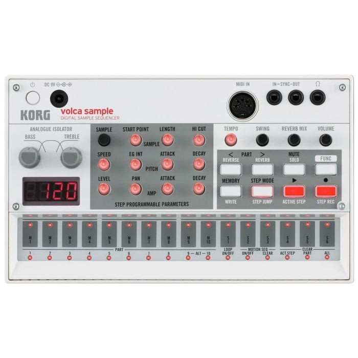 Secvențiator de sample-uri Korg - Volca Sample, pe baterii, alb