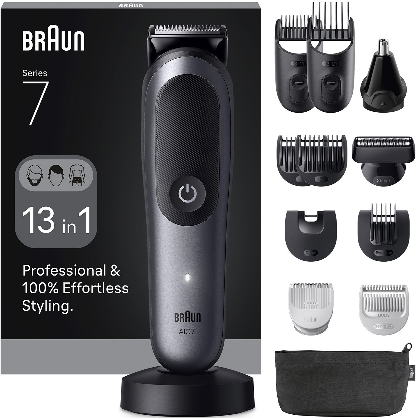 Aparat de tuns pentru față/păr/corp Braun - AIO7560, Black/Grey