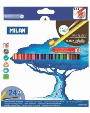 Creioane acuarele colorate triunghiulare Milan – 24 culori, cu pensula, varf Ø 2.9 mm -1