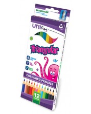 Creioane colorate triunghiulare Uniline - 12 culori, cu ascutitoare
