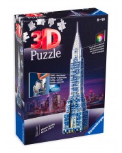 Puzzle 3D Ravensburger din 216 de piese - Luminoasa cladire Chrysler Building noaptea -1