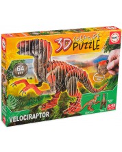 Puzzle 3D Educa 64 de piese - Velociraptors -1