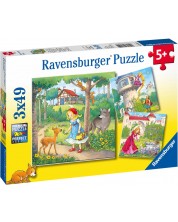 Puzzle Ravensburger din 3 x 49 de piese - Rapunzel, Scufita Rosie, Printul fermecat -1