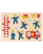 Puzzle din lemn Goki - Detasament de pompieri, puzzle care sta vertical -1