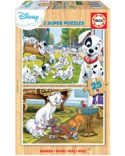 Puzzle Educa din 2 x 25 de piese - Animale Disney, 101 dalmatieni si pisicile aristocrate