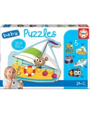 Puzzle pentru bebelus Educa 5 in 1 - Vehicles -1
