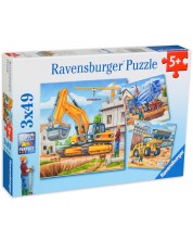 Puzzle Ravensburger din 3 x 49 de piese - Utilaje pentru constructii -1