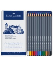Creioane acuarelabile Faber-Castell Goldfaber Aqua - 12 culori, în cutie metalică -1