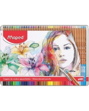 Creioane acuarele Maped Water Artist - 48 culori, in cutie metalica	 -1