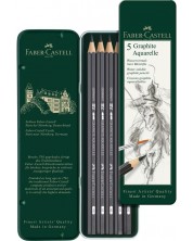 Creioane acuarelă Faber-Castell Graphite Aquarelle - 5 bucăți, în cutie metalică -1