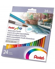 Creioane acuarela colorate Pentel - Arts, 24 culori -1