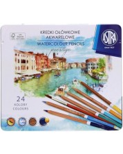 Creioane de acuarela Astra - in cutie metalica, 24 culori -1