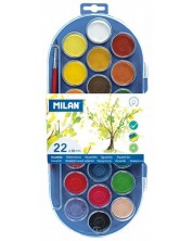Vopsele acuarele Milan - Ф30 mm, 22 culori + perie -1
