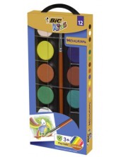 Acuarele Bic Kids - 12 culori + pensula -1