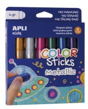 Set de vopsele pentru desen APLI Kids - Baton guasa, 6 culori metalice