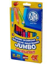 Creioane cu doua capete Jumbo colorate Astra -12 bucati, 24 culori, cu ascutitoare -1