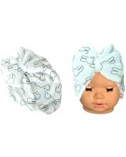 Căciulița pentru bebeluși tip turban NewWorld - Alb cu iepurași -1