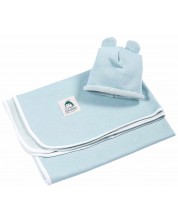 Păturică pentru bebeluși Shushulka - Cu căciulă cadou, 70 x 100 cm, albastră