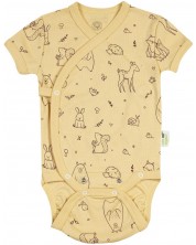 Body cu mânecă scurtă pentru bebeluşi Bio Baby - Bumbac organic, 56 cm, 1-2 luni, galben, cu animale -1