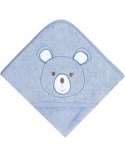 Prosop pentru copii Bio Baby - bumbac organic, cu ursuleț, 80 x 80 cm, albastru -1