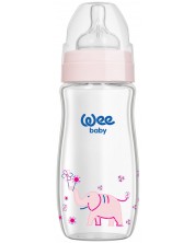 Biberon din sticlă termorezistenta Wee Baby Classic Plus, 180 ml, roz -1