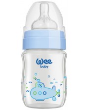 Biberon din sticlă termorezistentă Wee Baby Classic Plus, 120 ml, albastru