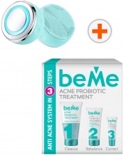 beMe Set - Gel de curățare, Cremă hidratantă și Corector + Dispozitiv pentru față, 4W, 4 trepte, turcoaz -1