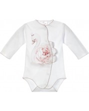 Body cu mânecă lungă pentru bebeluși Sofija - Malwinka Rozpinane, 56 cm, alb-roz -1