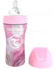 Biberon Twistshake - Marmura roz, inox, 330 ml