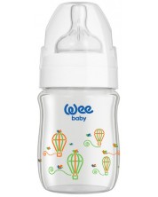 Biberon din sticlă termorezistentă Wee Baby Classic Plus, 120 ml, alb -1