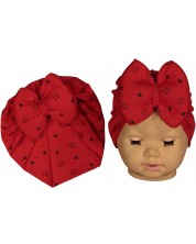 Căciulița pentru bebeluși tip turban NewWorld - Roșie cu stele