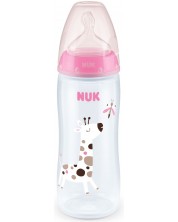 Biberon Nuk First Choice - Temperature control, 360 ml, roz, girafă -1