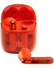 Căști wireless cu microfon JBL - T225 Ghost, TWS, oranj -1