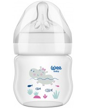 Biberon Wee Baby Natural - 125 ml, alb cu hipopotam -1