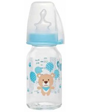 Biberon de sticlă pentru copii NIP - Flow S, 0-6 m, 125 ml, băiat
