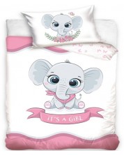 Set lenjerie de pat din 2 piese pentru bebeluși Sonne - Little Elephant Pink