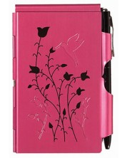 Carnețel„ Troika Flip Notes - Raspberry Hummingbird, cu carcasa metalica si stilou