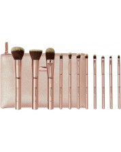BH Cosmetics Set de pensule pentru machiaj Metal Rose, geantă, 11 bucăți