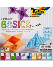 Bloc cu hârtii de origami colorate Folia - Basic Intensive, 50 de coli -1