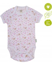 Body cu maneca scurta Bio Baby - bumbac organic, alb-roz