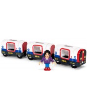 Set de joaca din lemn Brio World - Metrou-tren, 2 vagoane si figurina -1