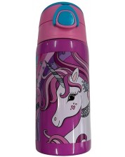 Sticlă de apă Graffiti Unicorn - Believe in Unicorn, cu pai, 500 ml -1