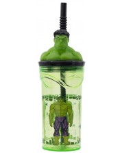 Pahar cu pai și 3D figurină Stor Avengers - Invisible Force, Hulk, 360 ml -1