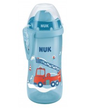 Pahar cu un pai Nuk - Flexi Cup, 12м+, 300 ml, cu motor de pompieri, albastru -1