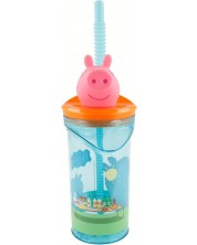 Pahar cu pai și 3D figurină Stor Peppa Pig - Core, 360 ml