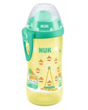 Pahar cu un pai Nuk - Flexi Cup, 12м+, 300 ml, cu carusel, galben -1