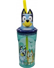 Pahar cu pai și 3D figurină Stor Bluey - 360 ml  -1